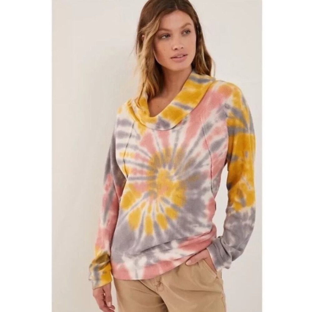Anthropologie Pilcro Angie Sweater Womens XS Multicolor Tie Dye Knit Cowl Boho